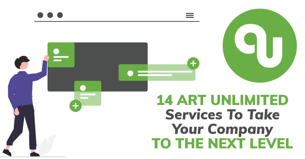 graphic with the caption "14 Art Unlimited Services to Take Your Company to the Next Level"